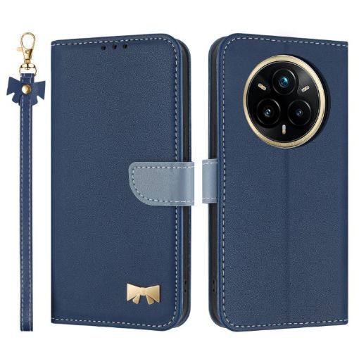 Realme 14 Pro 5G Dark Blue Leather Phone Case with Hand Strap - 1