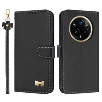 Realme 14 Pro+ 5G Black Metal Bow Leather Case with Hand Strap - 1