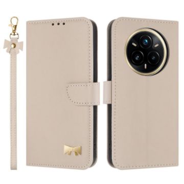 Realme 14 Pro+ 5G Apricot Leather Phone Case with Hand Strap - 1