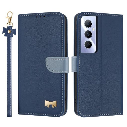 Realme C65 4G Global Dark Blue Leather Phone Case with Hand Strap - 1
