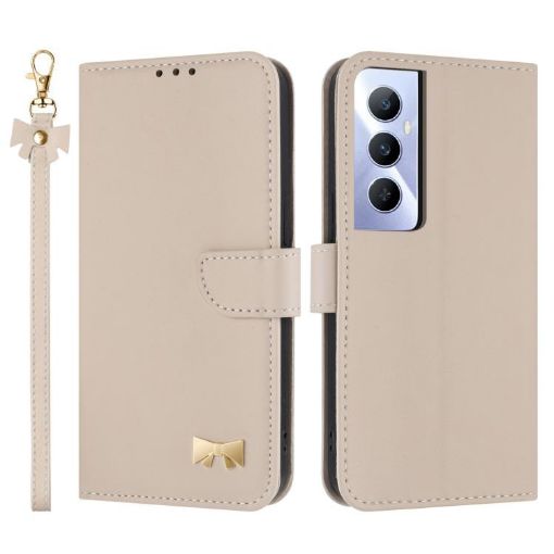 Realme C65 4G Global Metal Bow Leather Case with Hand Strap Apricot - 1