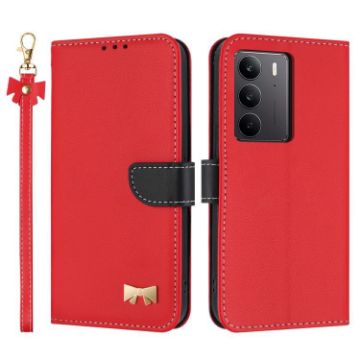 Realme C75 4G Global/P3x Red Leather Phone Case with Hand Strap - 1