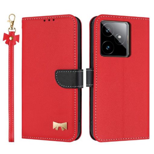 Realme GT7 5G Red Leather Phone Case with Metal Bow & Hand Strap - 1