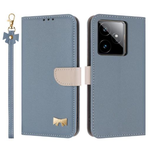 Realme GT7 5G Light Blue Leather Phone Case with Hand Strap - 1