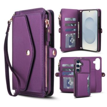 Samsung Galaxy S25+ 5G Wallet Leather Phone Case with Lanyard, Purple - 1