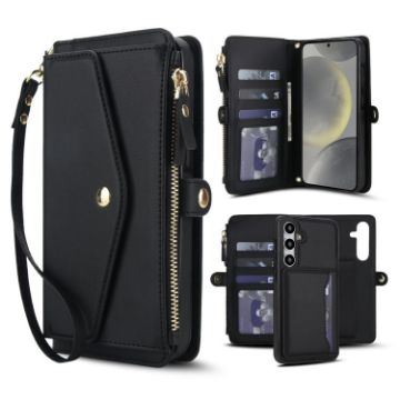 Samsung Galaxy S24+ 5G Wallet Leather Phone Case with Lanyard (Black) - 1