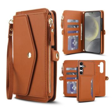 Samsung Galaxy S24+ 5G Wallet Case, Detachable Leather with Lanyard, Brown - 1