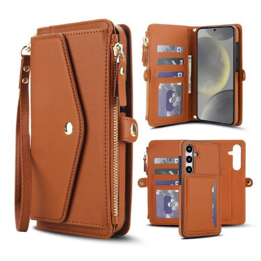 Samsung Galaxy S24+ 5G Wallet Case, Detachable Leather with Lanyard, Brown - 1