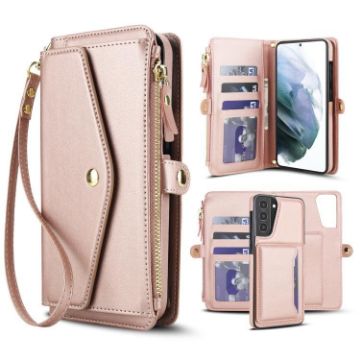 Samsung Galaxy S21 5G Wallet Case, Detachable Leather, Lanyard, Rose Gold - 1