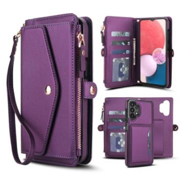 Samsung Galaxy A13 Wallet Case, Detachable Leather, Lanyard, Dark Purple - 1