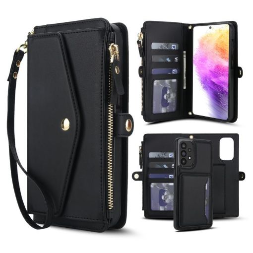 Samsung Galaxy A33 5G Wallet Detachable Leather Case with Lanyard (Black) - 1