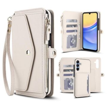 Samsung Galaxy A35 5G Wallet Detachable Leather Case with Lanyard White - 1