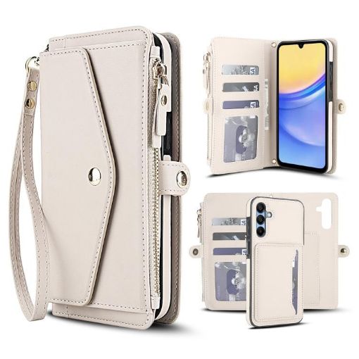 Samsung Galaxy A36 5G Wallet Detachable Leather Case with Lanyard White - 1