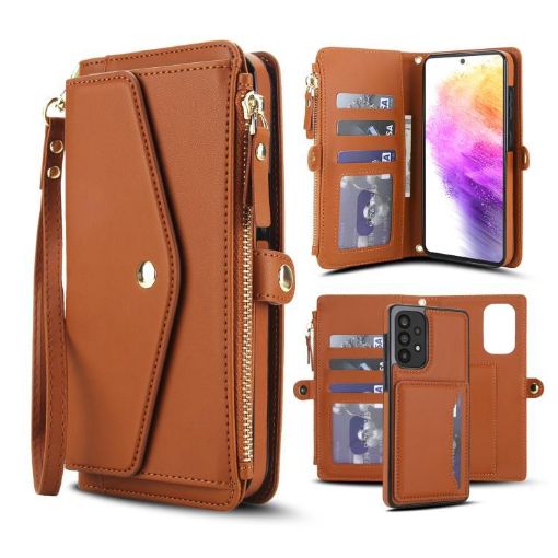 Samsung Galaxy A53 5G Wallet Detachable Leather Case with Lanyard Brown - 1