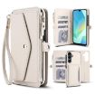 Samsung Galaxy A54 5G Wallet Case, Detachable Leather with Lanyard, White - 1