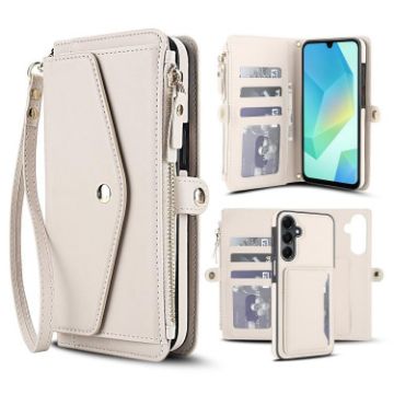 Samsung Galaxy A54 5G Wallet Case, Detachable Leather with Lanyard, White - 1