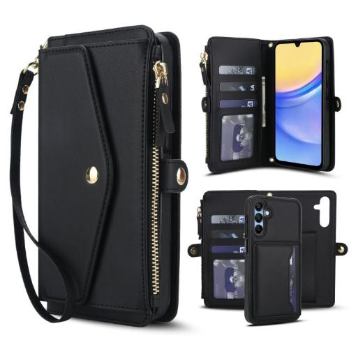 Samsung Galaxy A56 5G Wallet Leather Phone Case with Lanyard (Black) - 1