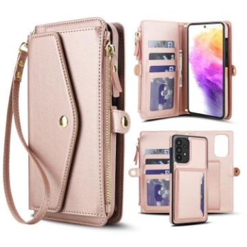 Samsung Galaxy A73 5G Wallet Case, Detachable Leather, Lanyard, Rose Gold - 1