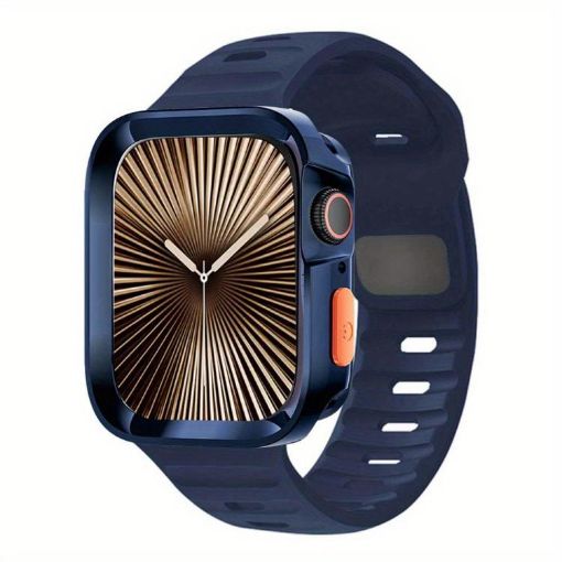 Apple Watch Series 10 42mm Dark Blue Silicone Band with TPU Case - 1