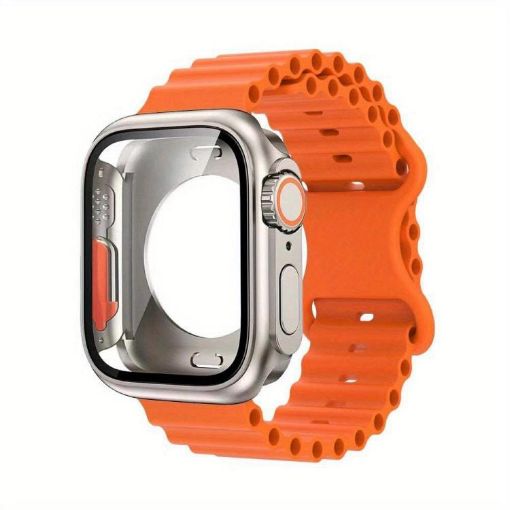Apple Watch Series 10 42mm Orange Silicone Band with PC Case - 1