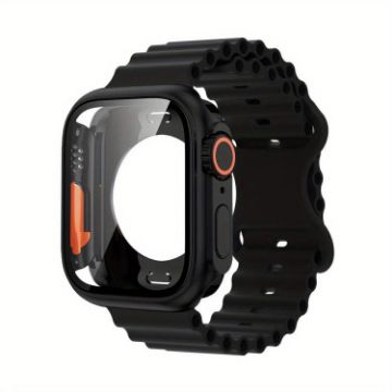 Apple Watch 44mm/45mm Ocean Silicone Band with Case - Black - 1