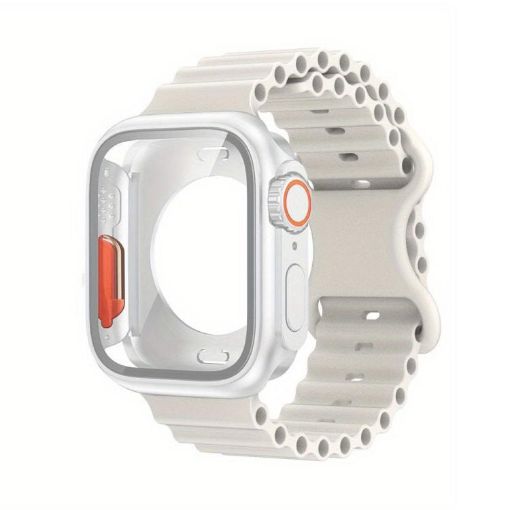Apple Watch 40mm/41mm Ocean Silicone Band with PC Case - White - 1