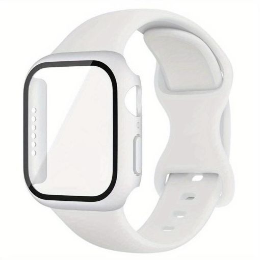 Apple Watch 40mm/41mm Silicone Band with Case - White Butterfly Buckle - 1