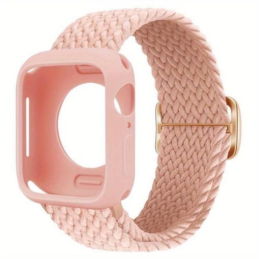 Apple Watch Series 10 42mm Pink Nylon Band with Silicone Case - 1