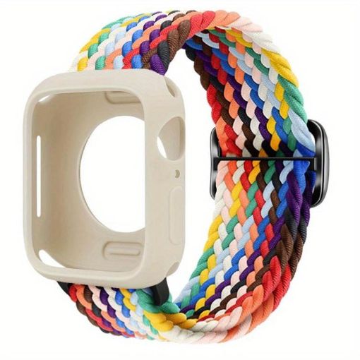 Apple Watch 44mm/45mm Nylon Band & Silicone Case - Rainbow Ladder Buckle - 1