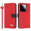 Xiaomi 14 Pro Red Metal Bow Leather Phone Case with Hand Strap - 1