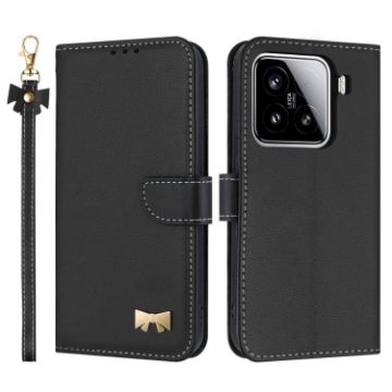 Xiaomi 15 Metal Bow Leather Phone Case with Hand Strap - Black - 1