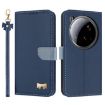 Xiaomi 15 Ultra Dark Blue Metal Bow Leather Case with Hand Strap - 1