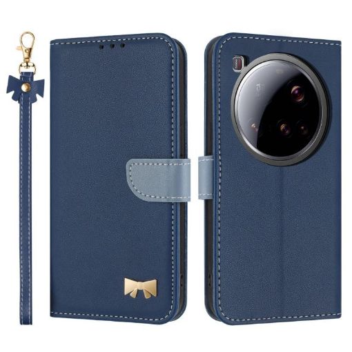 Xiaomi 15 Ultra Dark Blue Metal Bow Leather Case with Hand Strap - 1