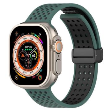 Olive Green Black Magnetic Silicone Band for Apple Watch 46/49/45/44mm - 1