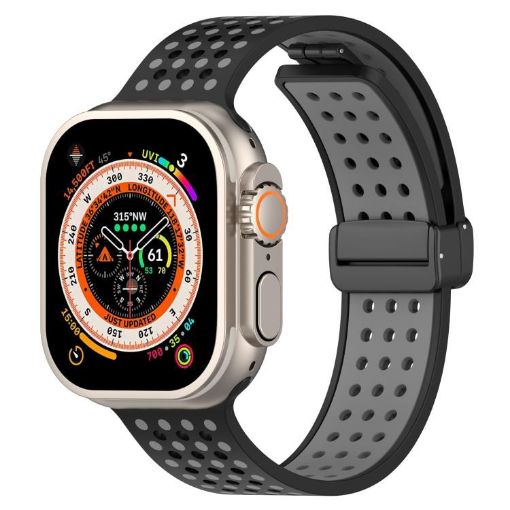 Apple Watch Band 46/49/45/44mm Magnetic Buckle Silicone Black Grey - 1