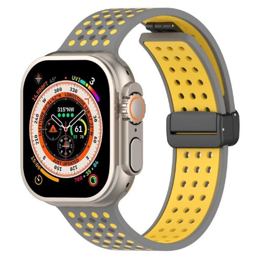 Magnetic Silicone Watch Band for Apple Watch 46/49/45/44mm - Grey Yellow - 1