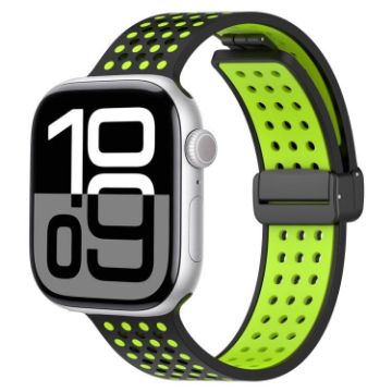 Apple Watch Band 42/41/40/38mm Magnetic Buckle Silicone Black Lime - 1