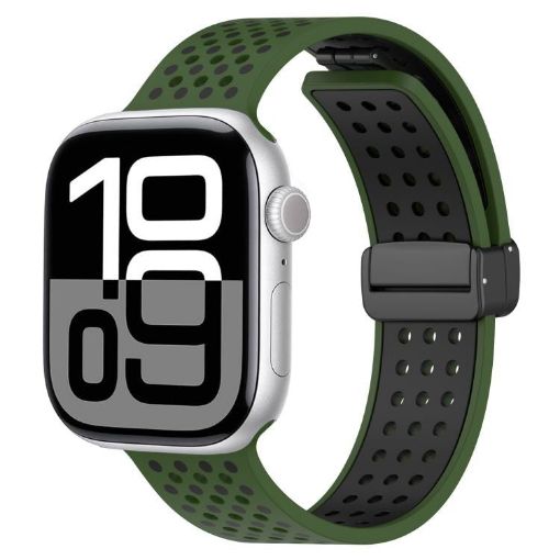 Apple Watch Band 42/41/40/38mm Magnetic Buckle Silicone Army Green - 1