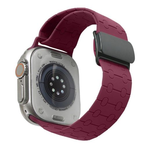Magnetic Buckle Silicone Band for Apple Watch 46/49/45/44mm - Wine Red - 1
