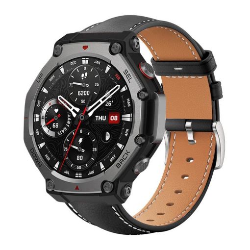 Amazfit T-Rex 3 Black Shark Leather Watch Band 22mm Flat Head - 1