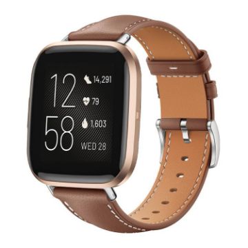 Fitbit Versa 2/Versa/Lite 20mm Leather Watch Band - Coffee Black Shark - 1