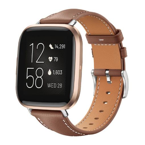 Fitbit Versa 2/Versa/Lite 20mm Leather Watch Band - Coffee Black Shark - 1