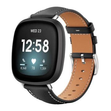 Fitbit Versa 4/3/Sense 2/1 Black Shark Leather Watch Band 20mm - 1