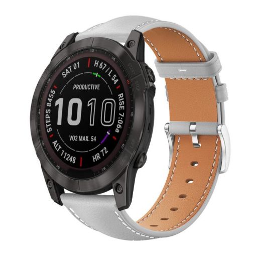 Garmin Fenix 8/7X/6X/5X Leather Watch Band Grey 26mm 22mm Flat Head - 1