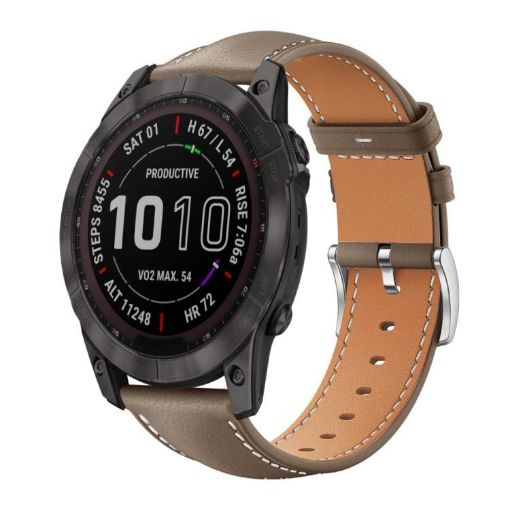 Garmin Fenix 8/7X/6X/5X Leather Watch Band 26mm 22mm Light Grey - 1