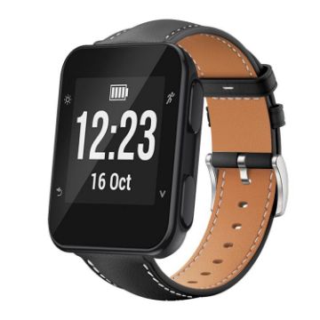 Garmin Forerunner 35/30/35j Black Leather Watch Band 20mm Flat Head - 1