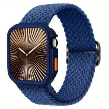 Apple Watch 44mm/45mm Nylon Band & TPU Case, Dark Blue Ladder Buckle - 1