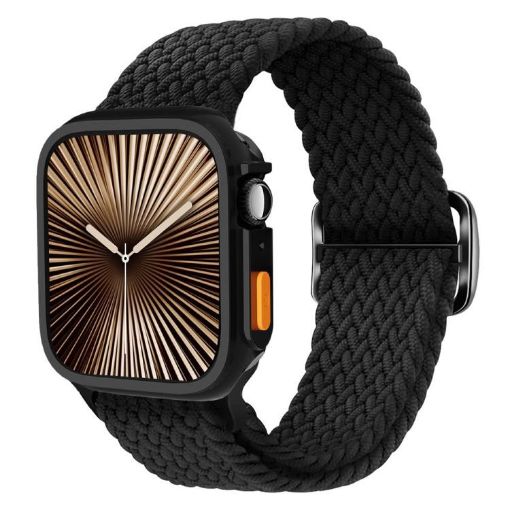 Apple Watch 44mm/45mm Nylon Band with TPU Case - Black Ladder Buckle - 1