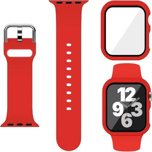 Apple Watch 44mm/45mm Red Silicone Band & PC Case with Film - 1