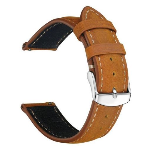 22mm Retro Crazy Horse Leather Watch Band - Yellow Brown - 1